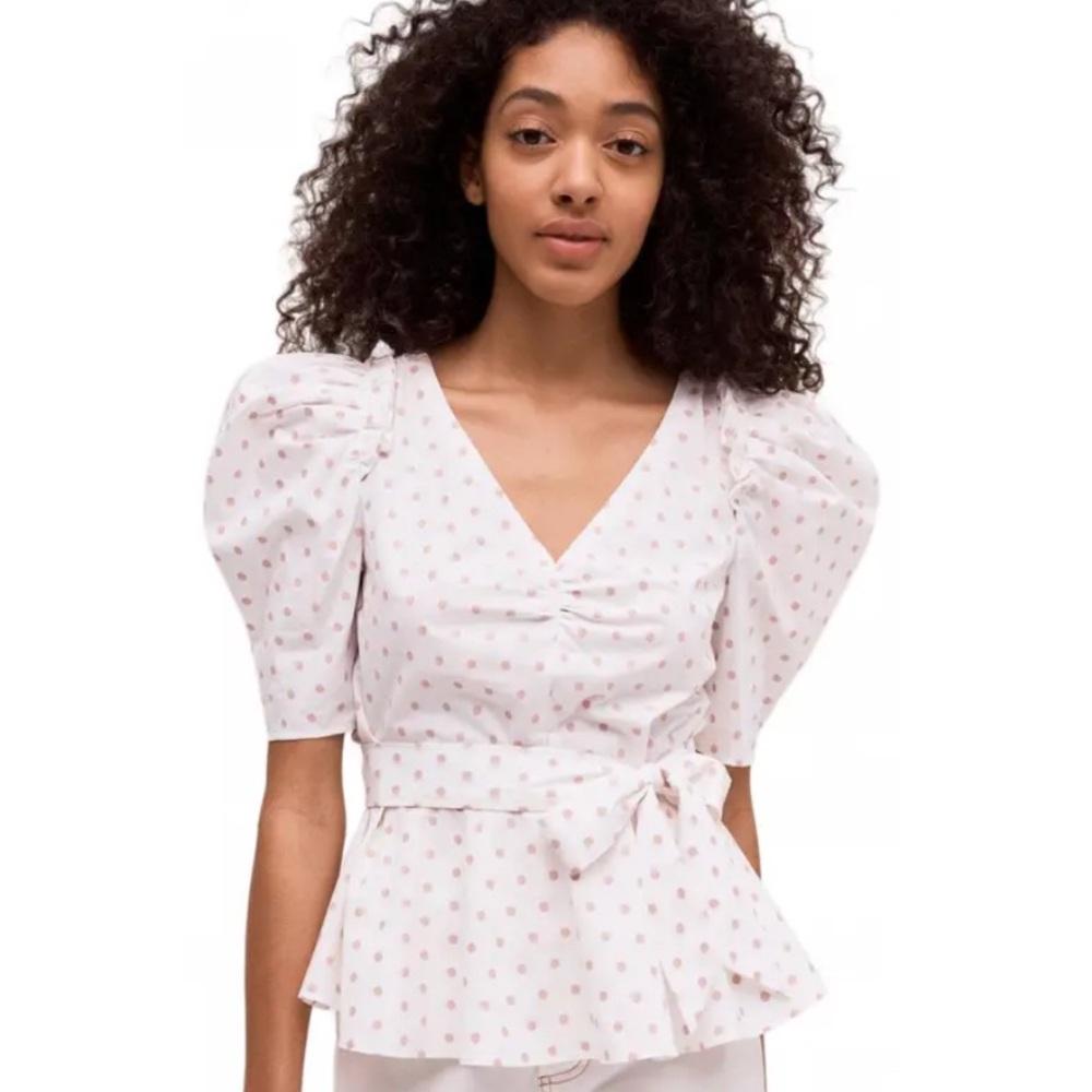 Kate Spade NWT Elegant White Blouse with Pink Dots